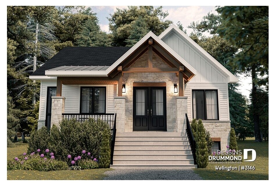 Plan de maison farmhouse pour terrain étroit WELLINGTON (#3146) – Dessins Drummond