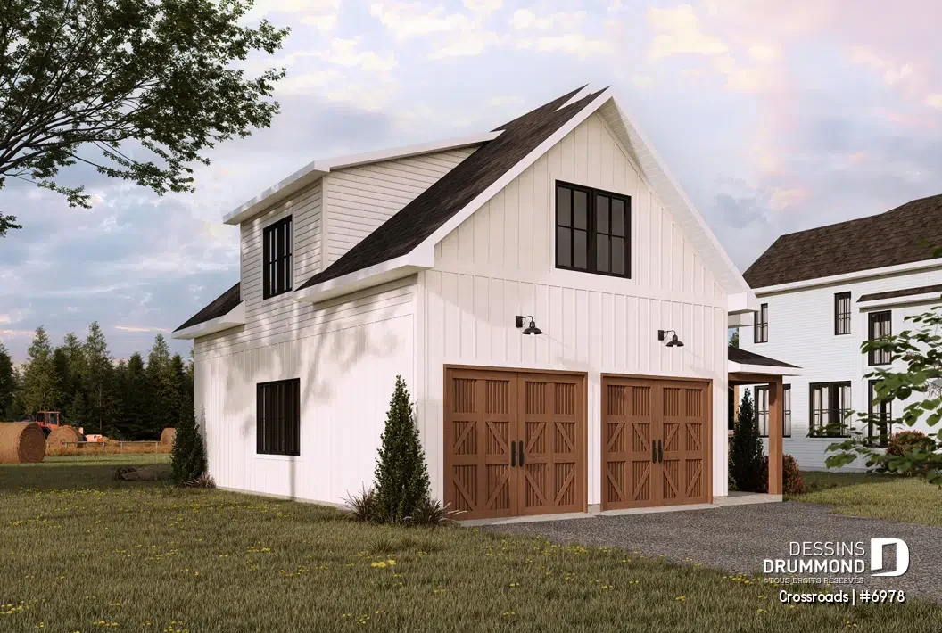 Plan de garage détaché Crossroads (#6978) avec espace de rangement à l’étage permettant d’optimiser le stockage sans augmenter l’empreinte au sol