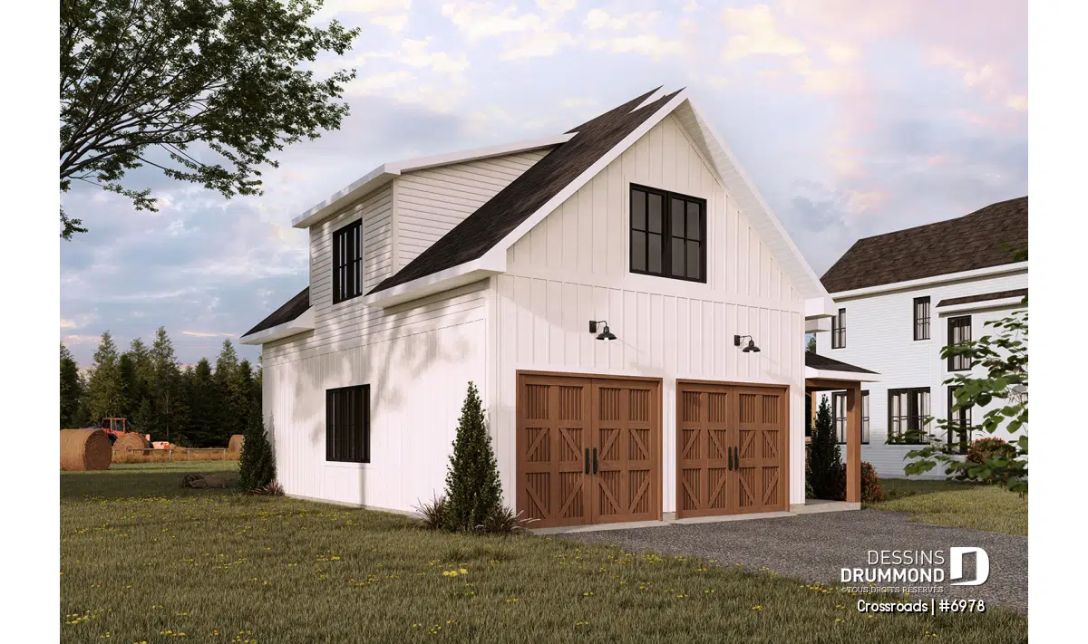 Plan de garage détaché Crossroads (#6978) avec espace de rangement à l’étage permettant d’optimiser le stockage sans augmenter l’empreinte au sol