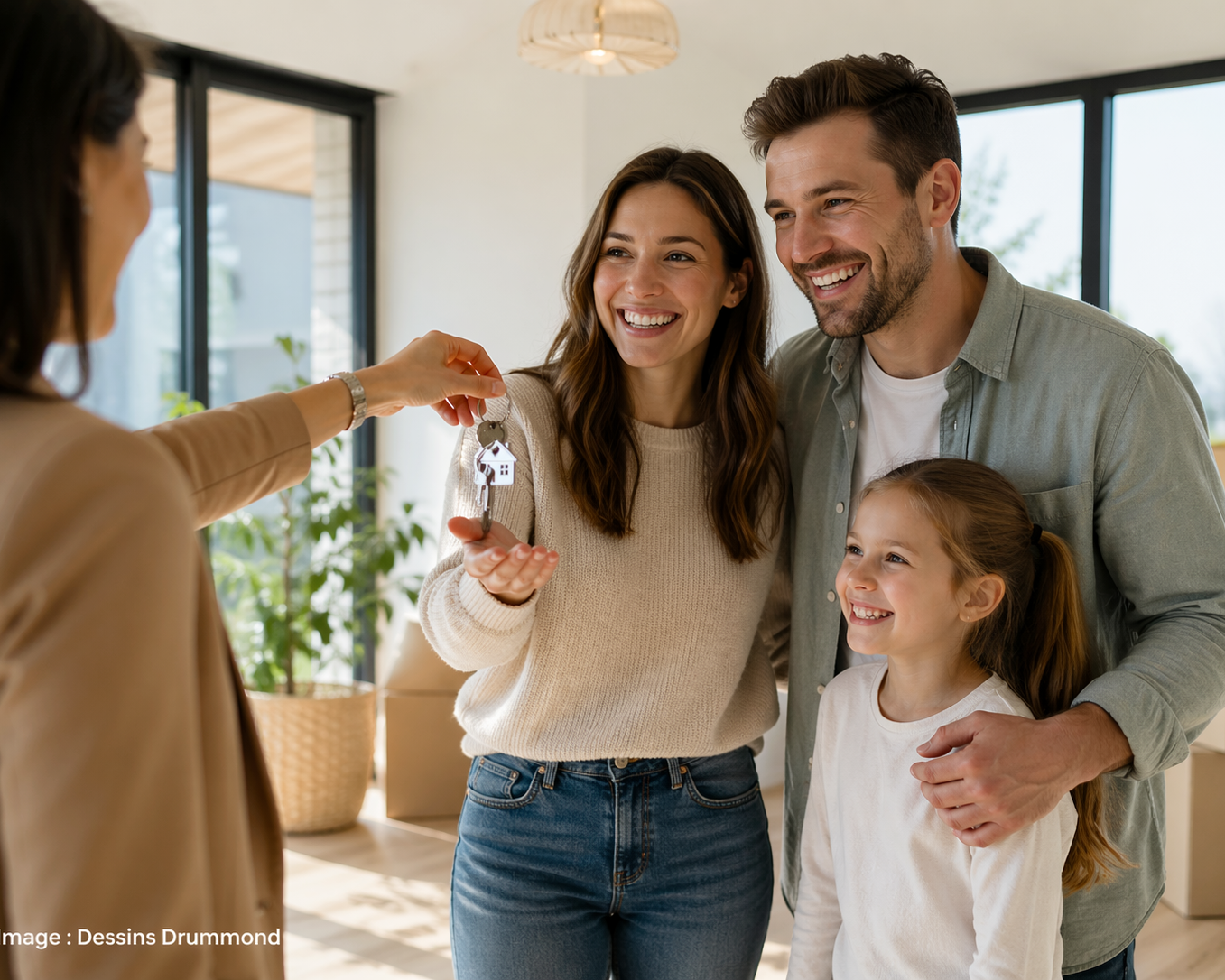 couple heureux avec enfant recevant clés première maison Québec aide financière