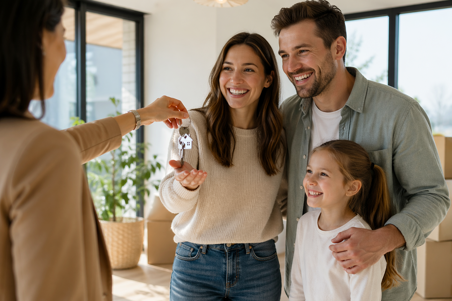 couple heureux avec enfant recevant clés première maison Québec aide financière