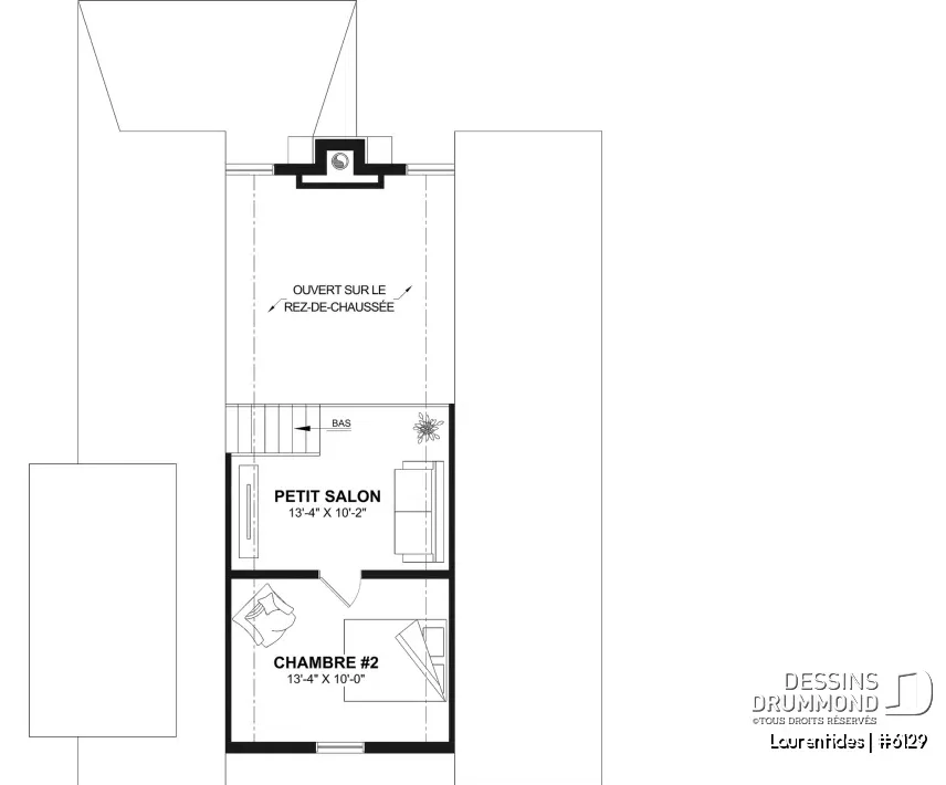 Plan de la mezzanine du chalet Laurentides (#6129) avec vue sur l’aire de vie principale