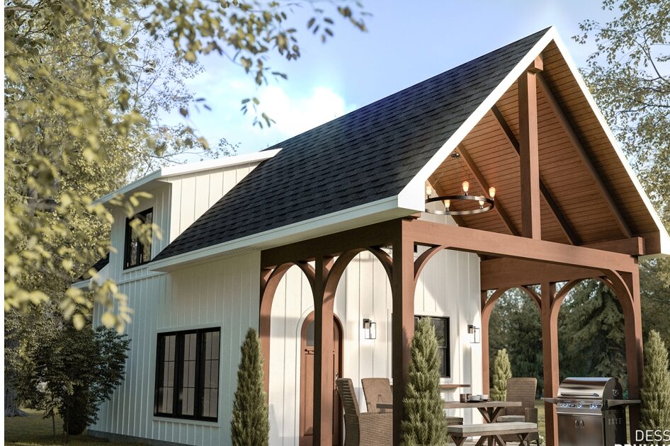 Pavillon de piscine Summer (#1924) par Dessins Drummond avec aire de vie, salle de douche, mezzanine habitable et architecture haut de gamme