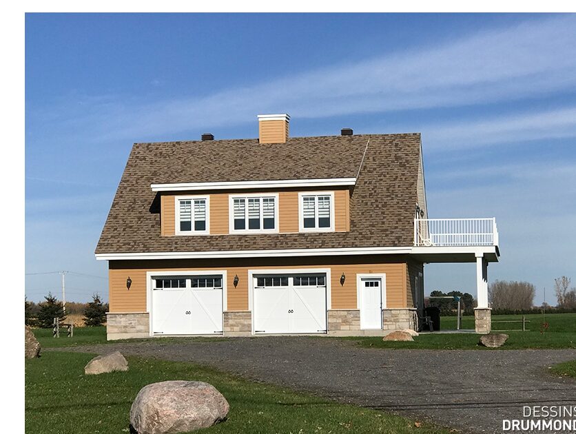 Plan de garage détaché avec logement Rocaille #3935 par Dessins Drummond offrant garage spacieux et espace habitable intégré