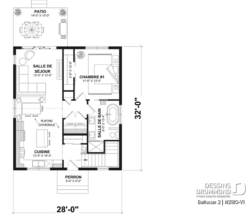 plan de maison pas cher 2180 V1 plancher rez-de-chaussée plain-pied économique