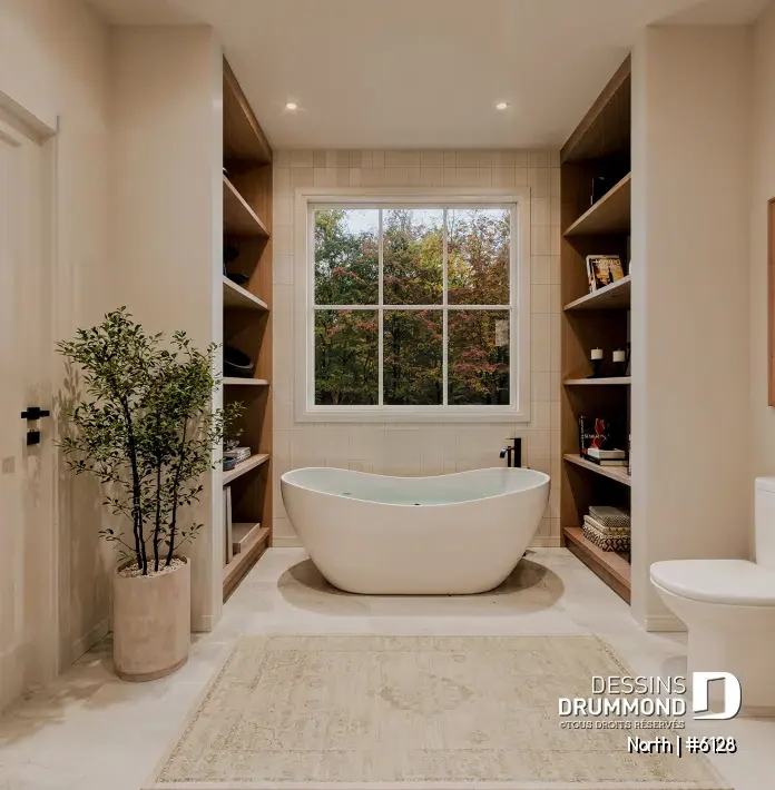 plan de maison North 6128 salle de bain principale moderne avec douche et baignoire