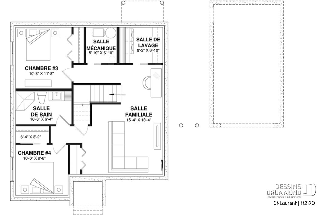 Plan sous-sol aménagé maison St-Laurent 2190 avec 2 chambres supplémentaires et salle familiale