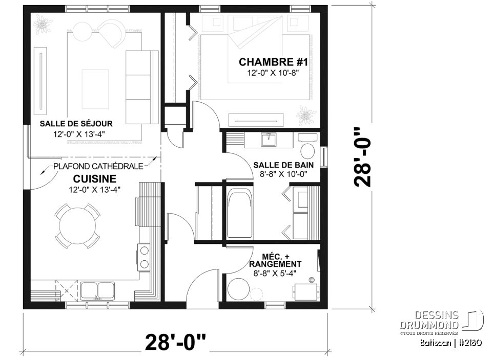 Plan de maison plain-pied pas cher Batiscan (#2180) – rez-de-chaussée plan de maison pas cher plain-pied Batiscan 2180 plancher rez-de-chaussée compact et économique