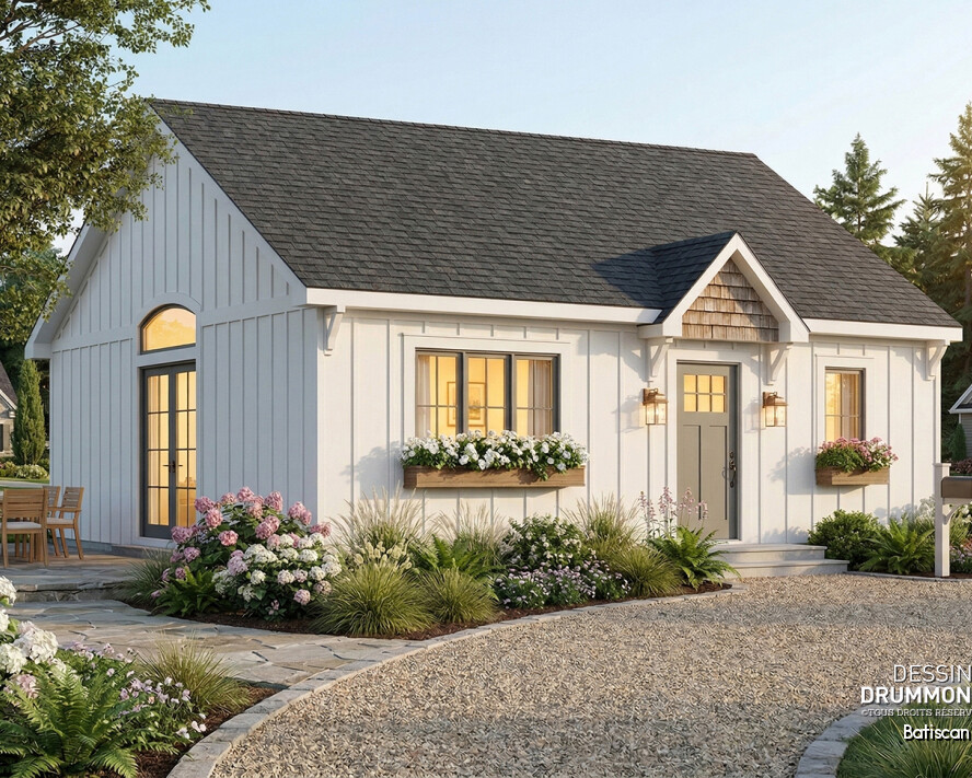 plan de maison pas cher plain-pied Batiscan 2180 vue avant style farmhouse économique