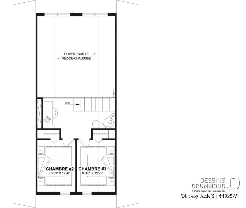 Plan de mezzanine du chalet Whiskey Jack 3 avec 2 chambres, bureau et coin lecture