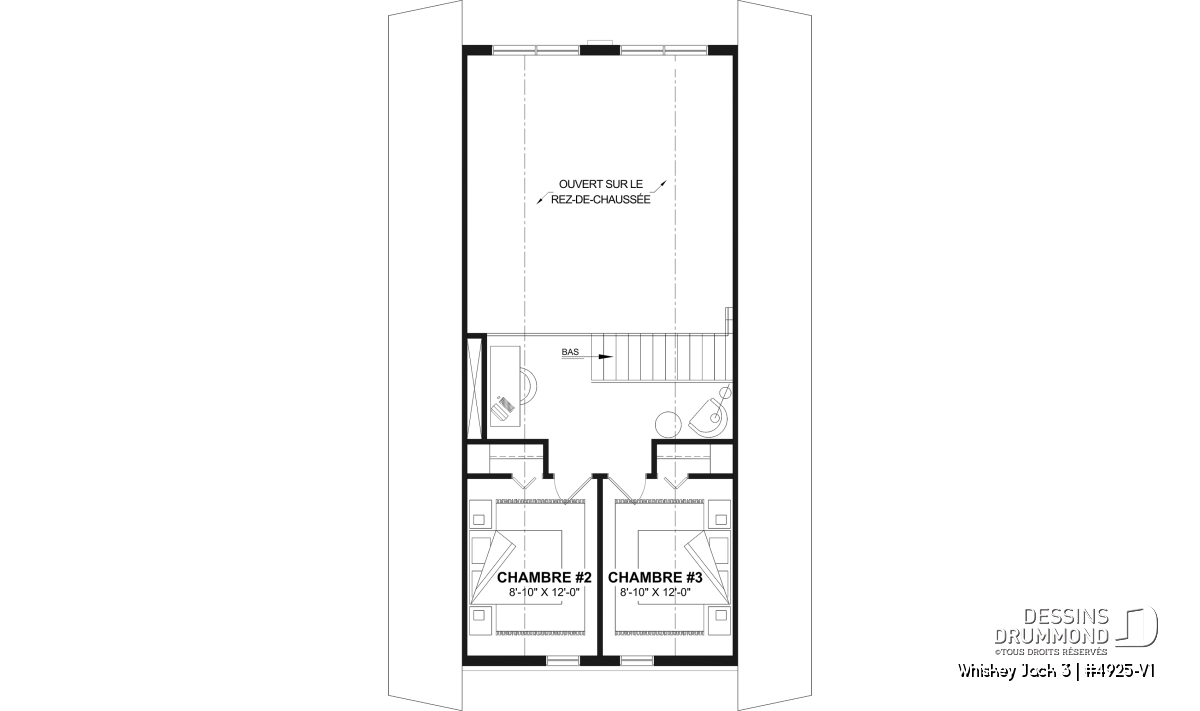 Plan de chalet rustique étage Whiskey Jack 3 4925-V1 avec mezzanine coin lecture bureau et chambre