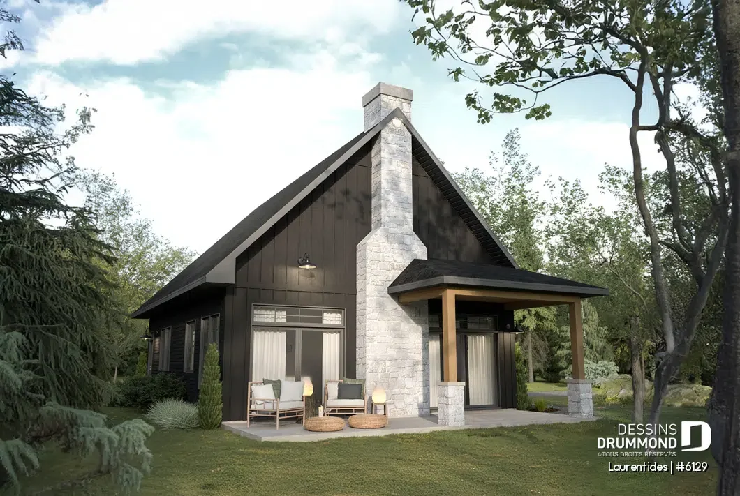 Chalet sur dalle avec mur de fondation – plan Laurentides 6129 de Dessins Drummond