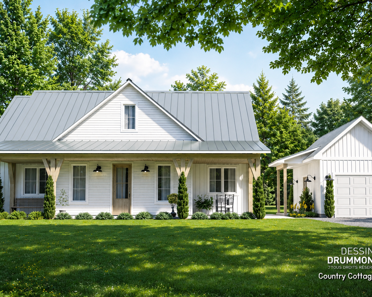 Maison sur dalle avec mur de fondation – plan Country Cottage 6116 de Dessins Drummond