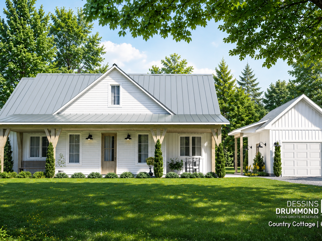 Maison sur dalle avec mur de fondation – plan Country Cottage 6116 de Dessins Drummond