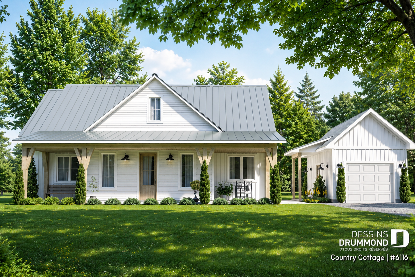 Maison sur dalle avec mur de fondation – plan Country Cottage 6116 de Dessins Drummond