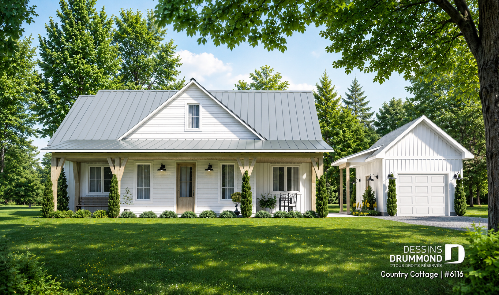 Maison sur dalle avec mur de fondation – plan Country Cottage 6116 de Dessins Drummond