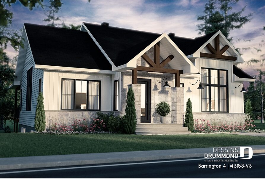 Maison blanche Barrington 4 #3153-V3 avec fenêtres et porte foncées