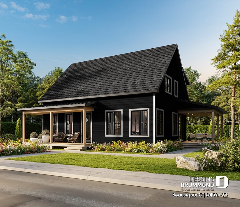 Maison traditionnelle foncée Beauséjour 5 #4571-V3 avec accents de bois