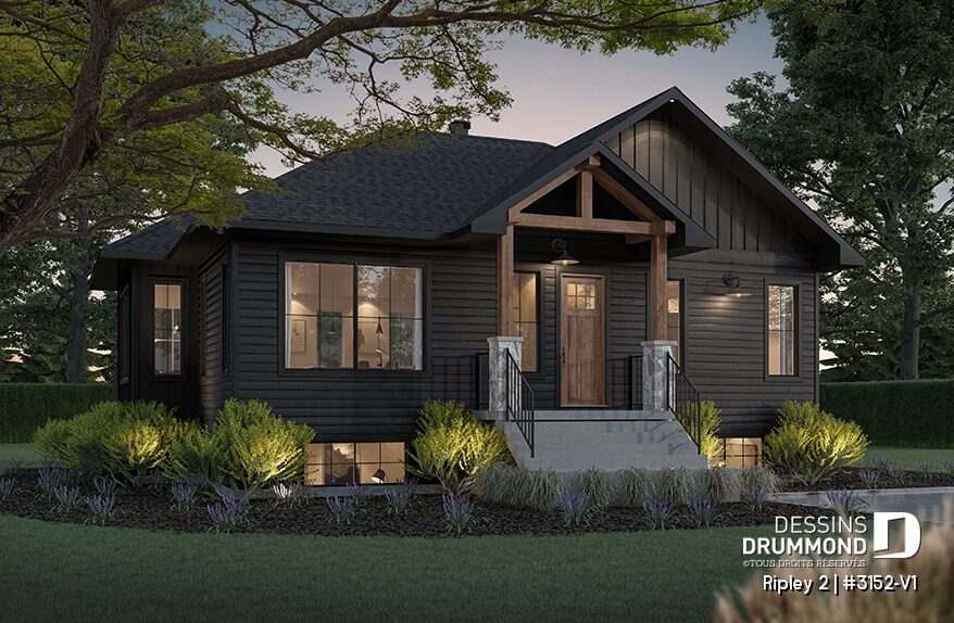 Maison nordique Ripley 2 avec revêtement foncé, pignons et accents de bois
