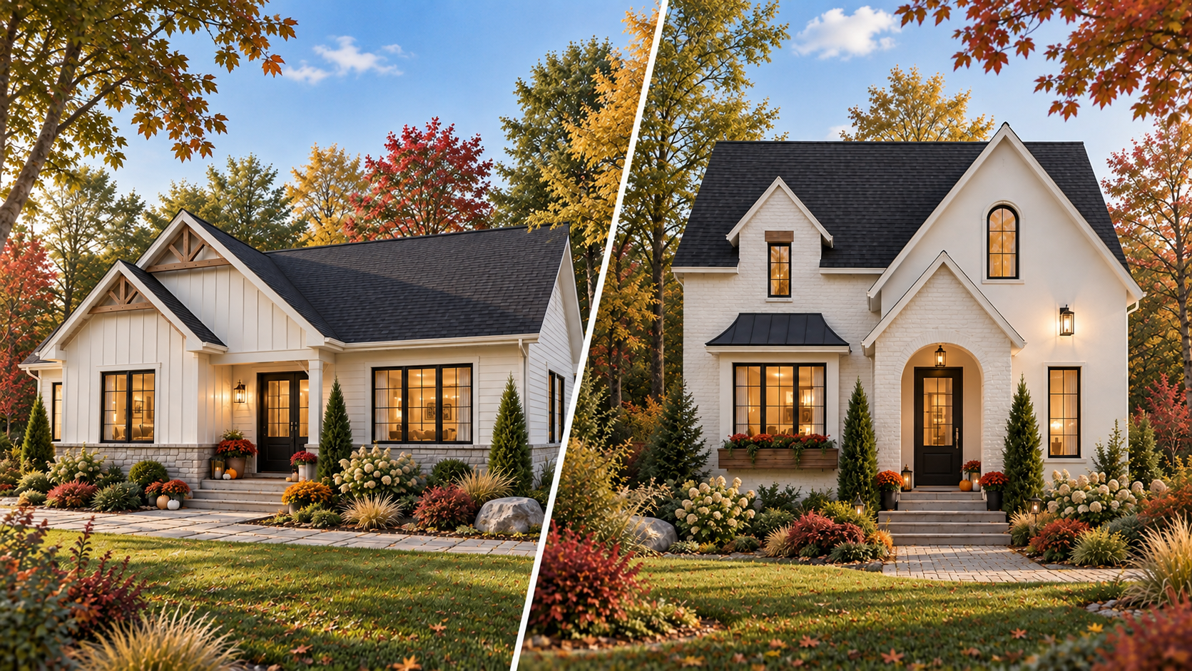 Comparaison entre une maison plain-pied Aspen Creek 3 et une maison à étage Hazel 2 de Dessins Drummond.