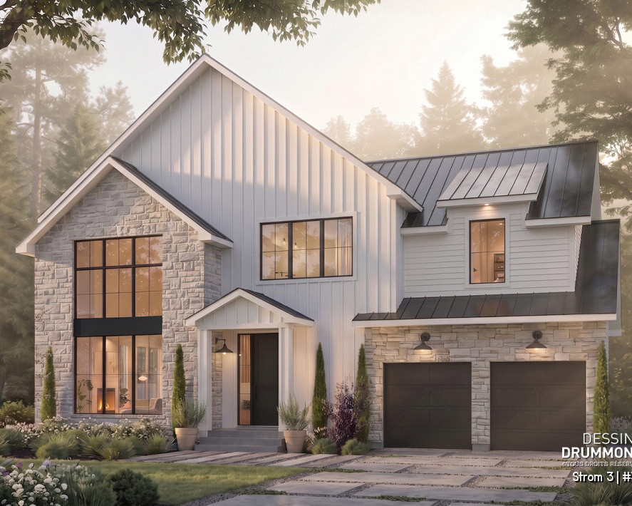 Plan de maison farmhouse à étage Strom 3 #3896-V2 avec garage double
