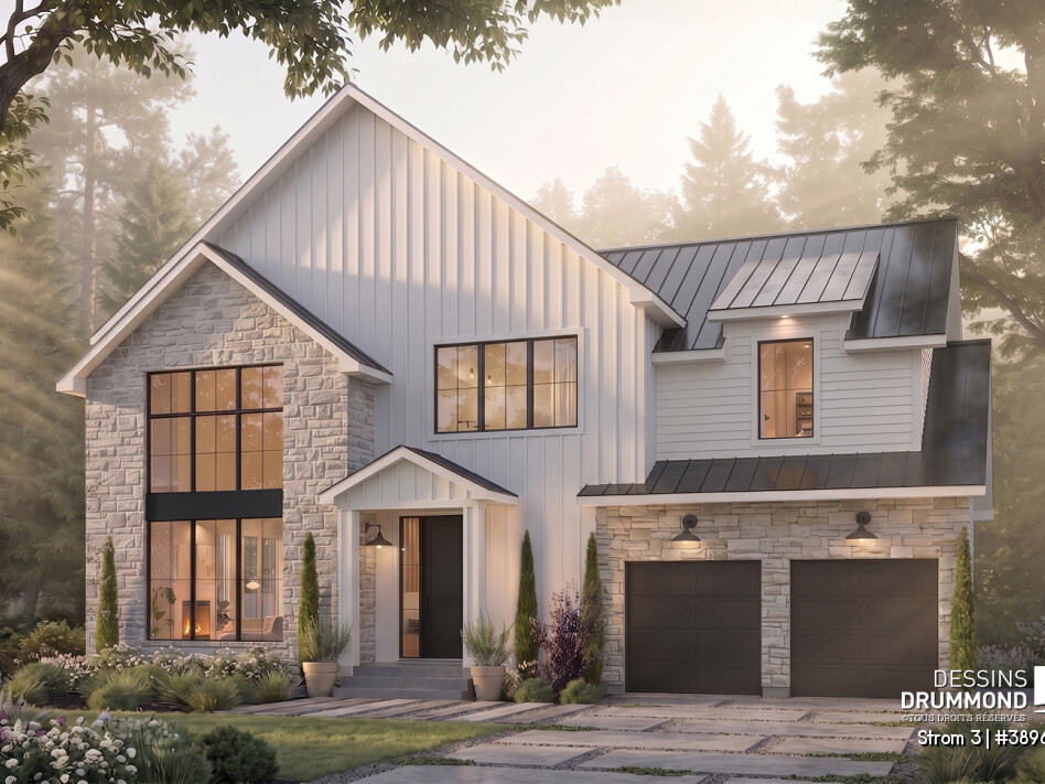 Plan de maison farmhouse à étage Strom 3 #3896-V2 avec garage double