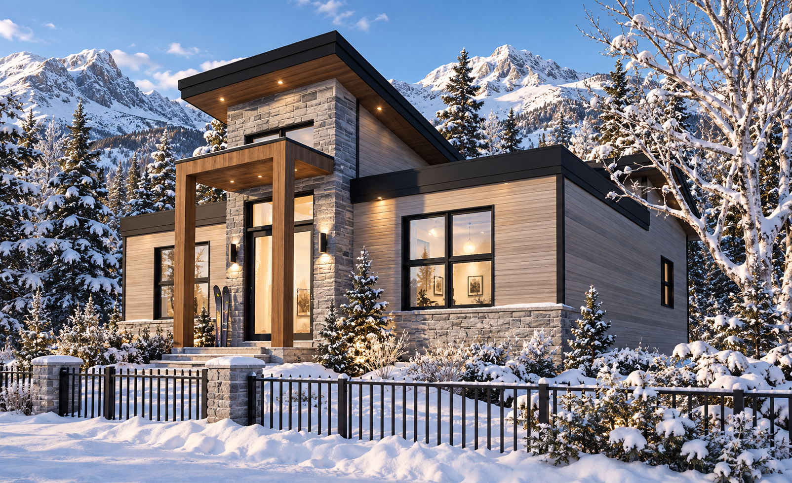 Chalet monopente contemporain Gleason #7900 avec rez-de-jardin