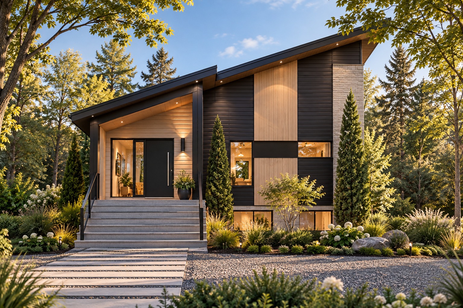 Petite maison moderne Boho #3976 avec toit monopente et grande fenestration