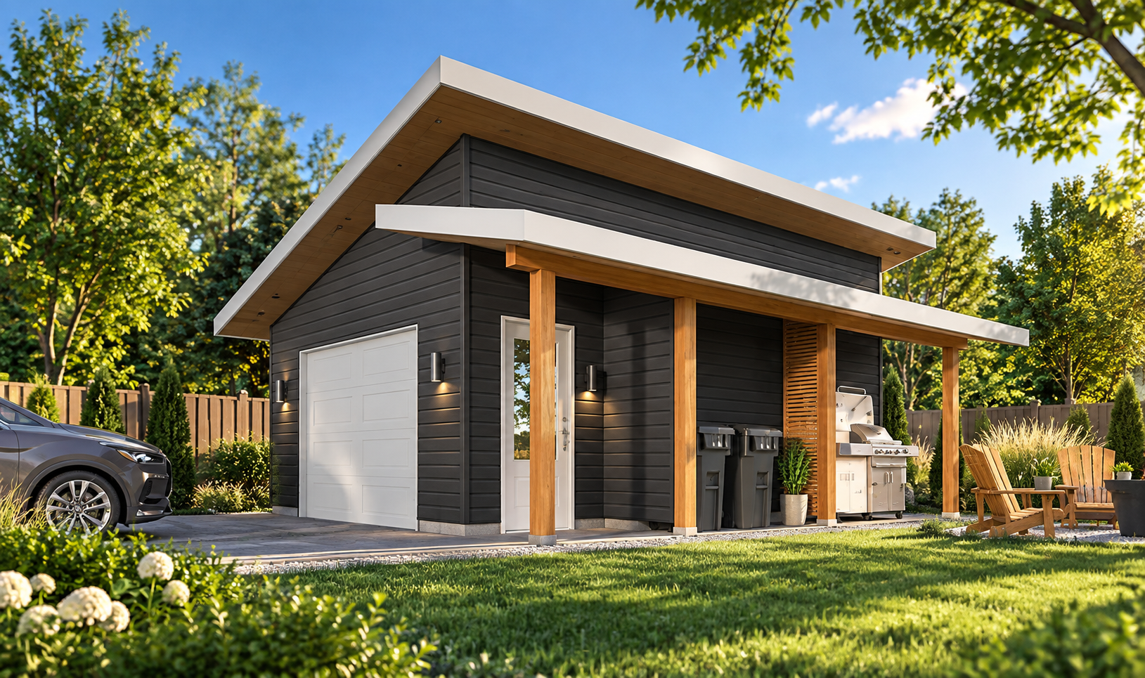 Garage monopente moderne Chandler 2 #3970 avec espace extérieur abrité